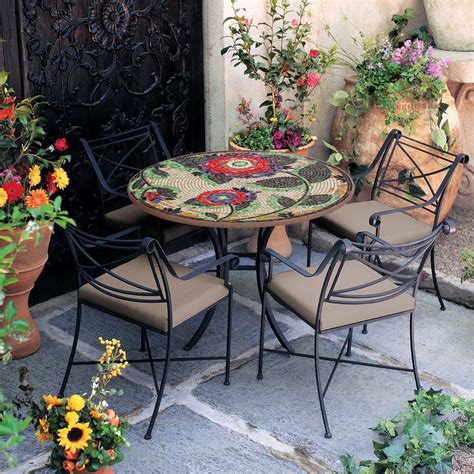 42" KNF Mosaic Patio Tables | Neille Olson Mosaics - Iron Accents