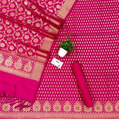 Pink Golden Zari Katan Silk Banarasi Suit – Mohsin Textiles