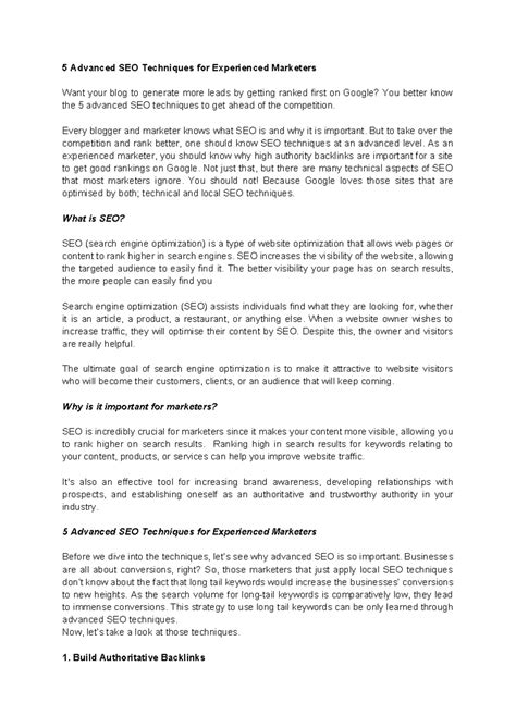 5 Advanced SEO Techniques for Experienced Marketers - Every blogger and ...