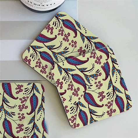 Buy Smileyo Wooden Leatest Floral Design Square Shape Coasters Set of 6 ...