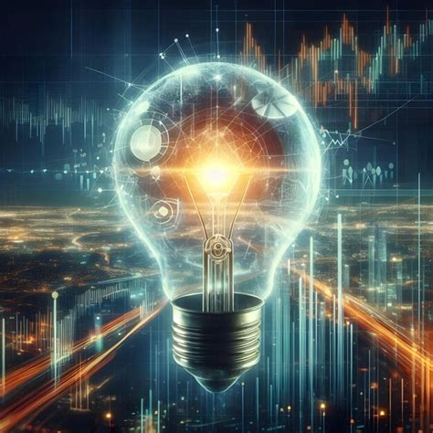 Glowing abstract light bulb with financial graphs inside concept as a ...