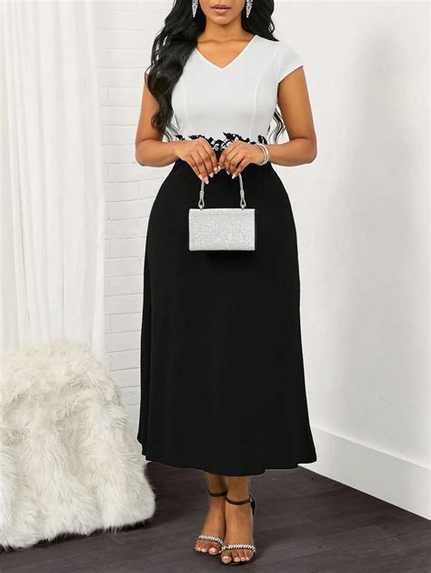 SHEIN Lady Two Tone V Neck Dress | SHEIN USA