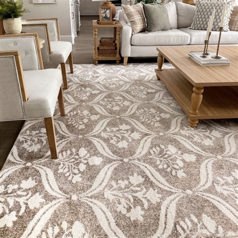 My Texas House Willow 7'10" x 9'10" Taupe Grey Floral Indoor Area Rug ...