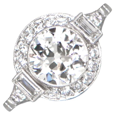 1.96 Carat Old Euro-Cut Diamond Ring, VS1 Clarity, Sapphire Halo ...