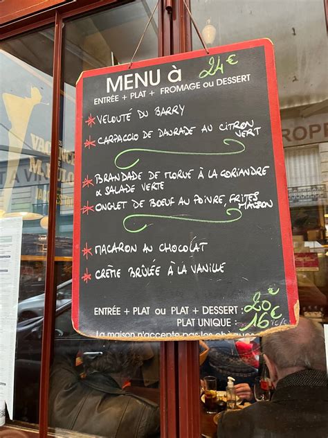 Menu at Bistrot Paul Bert restaurant, Paris