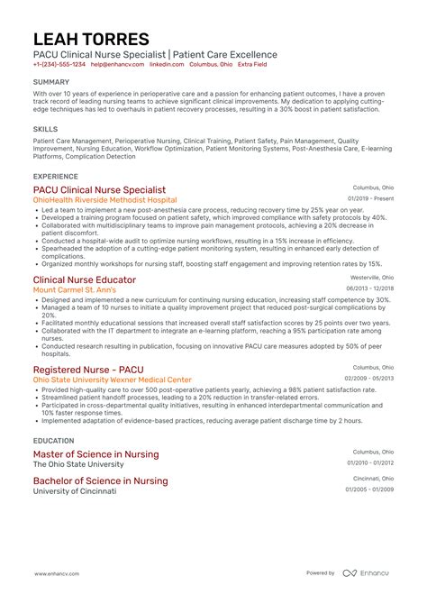 Pacu Nurse Resume PACU Nurse Resume Example Free To Edit