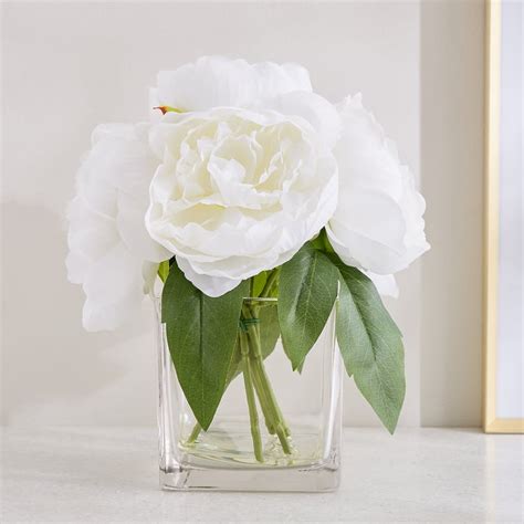 Buy Gloria Crystal Artificial Peony Flowers in Glass Vase from Home ...