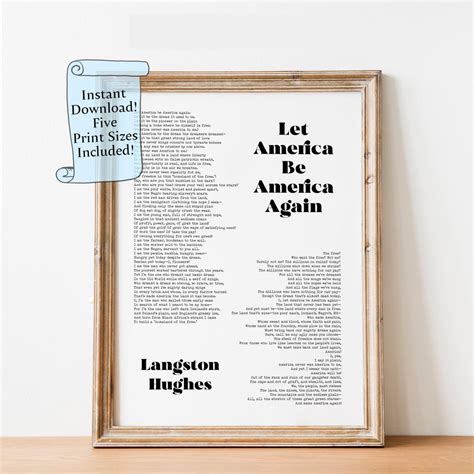 Let America Be America Again Printable Wall Art, Langston Hughes Poem ...