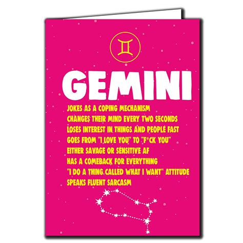 Buy GEMINI ASTROLOGY BIRTHDAY CARD Funny Birthday Card Him Her Dad Mum ...