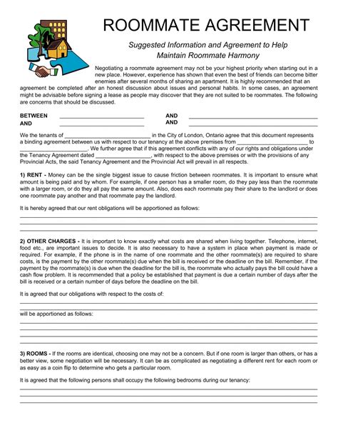 Free Printable Roommate Agreement Templates [Word, PDF]