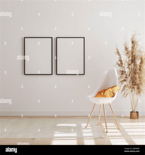 Blank vertical frame mock up in modern interior background with chair ...