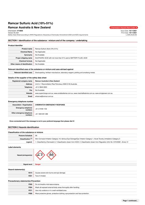 Sulfuric Acid SDS - Exide Batteries
