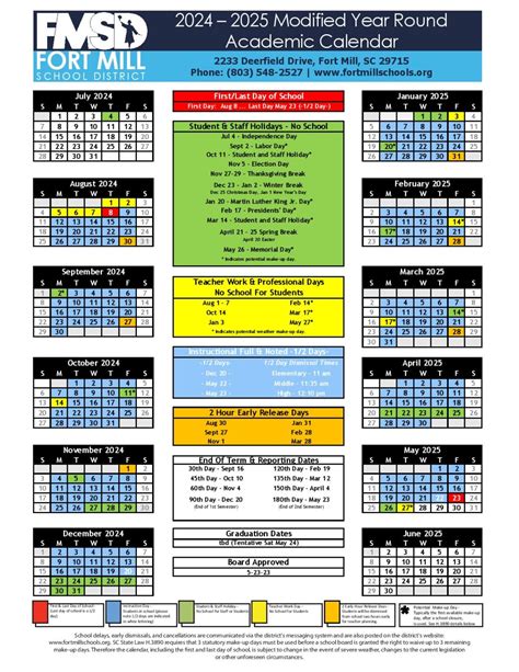 Fort Mill School District Calendar 2025-2026 (Holiday Breaks)