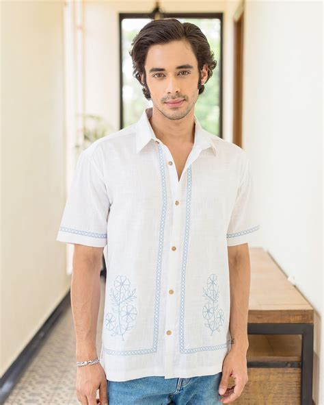 Shop Asher White Embroidered Slub Shirt for Men Online in India at Aachho