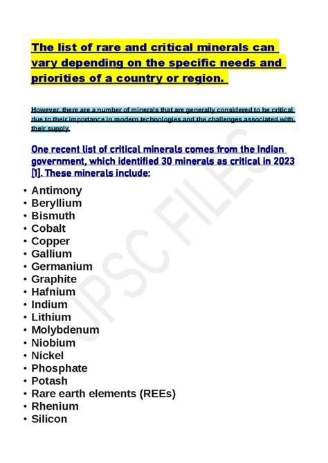 Critical Minerals UPSC PRE - The list of rare and critical minerals can ...