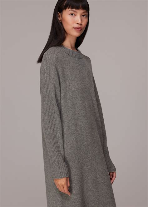 Grey Boyfriend Crew Knit Midi Dress | WHISTLES