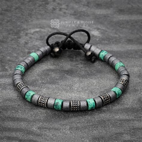 Gray and Green Ceramic Beaded Bracelet