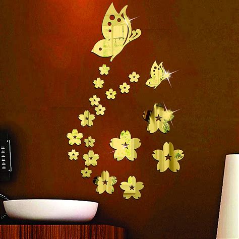 Wall1ders Butterfly & Flowers Golden (Pack of 21), Mirror Stickers for ...