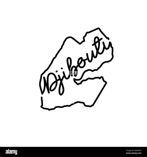 Djibouti outline map with the handwritten country name. Continuous line ...