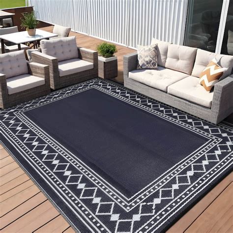 Qeetex 9 x 12 ft Plastic Black Blue White Rectangular Beach Front ...