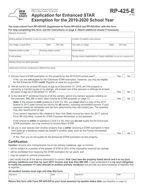 2018 Form NY RP-425-E - Blank Fillable Template | Fill Out, Print ...