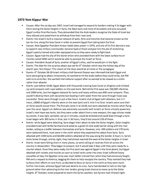 1973 Yom Kippur War - 1973 Yom Kippur War Causes- After the six-day war 1967, Israel had managed ...