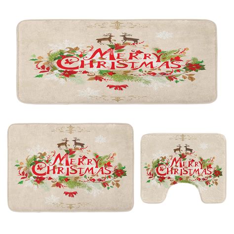 The Holiday Aisle® Christmas Bathroom Rug Set 3 Pieces U-Shape ...