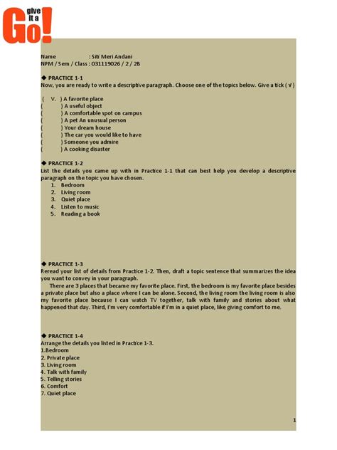 Writing Descriptive Paragraph XXXX | PDF
