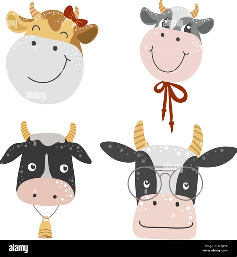 Isolated faces of funny cows on a white background, Vector Stock Vector ...