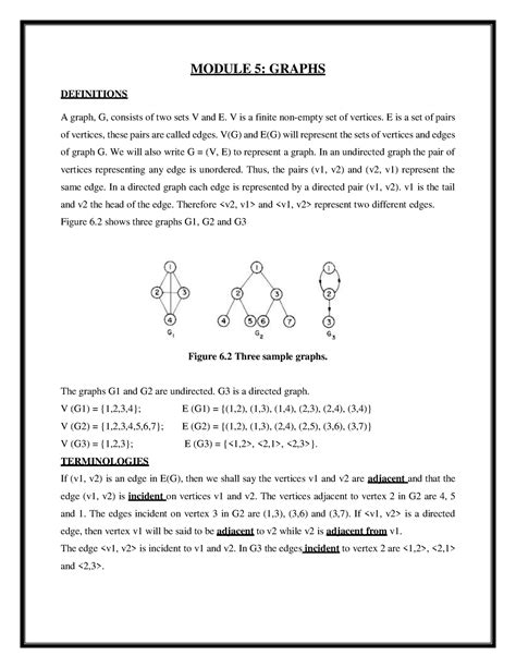 Data Structures Module 5 notes - MODULE 5: GRAPHS DEFINITIONS A graph ...
