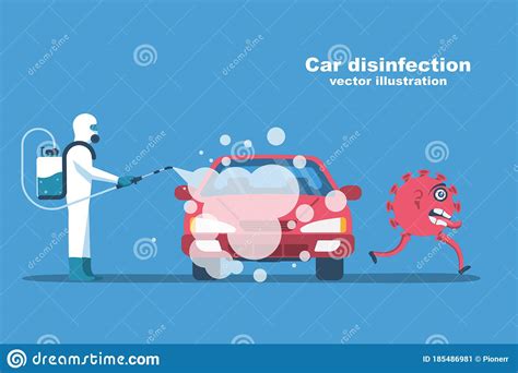汽车消毒 清洗车 向量例证. 插画 包括有 人员, 汽车, 化学制品, 维护, 浪花, 关心, 运输, 干净 - 185486981