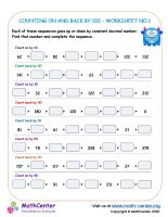 Counting on and back by 10s - worksheet no.1 | Worksheets | Math Center
