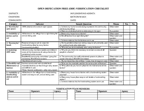 ODF verification checklist - OPEN DEFECATION FREE (ODF) VERIFICATION ...