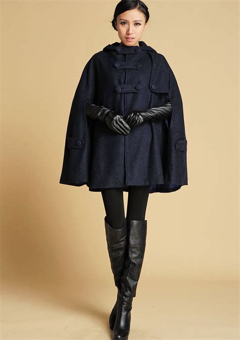 Hooded Wool Cape Coat, Autumn Winter Wool Cloak Coat, Oversized Cape ...