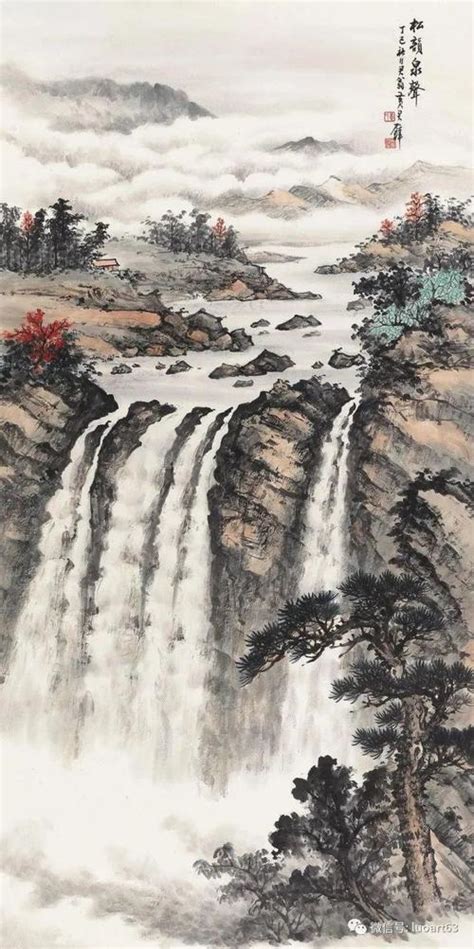 横幅小六尺山水画，清江云晓图-精品书画,一手货源,木微画院名家书画真迹