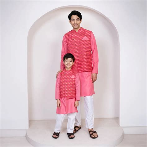 Rouge Floral Printed Cotton Father and Son Twin Set