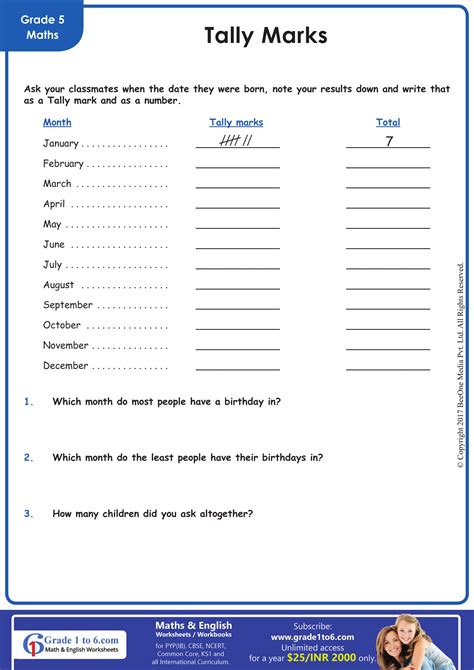 Tally Marks Worksheets