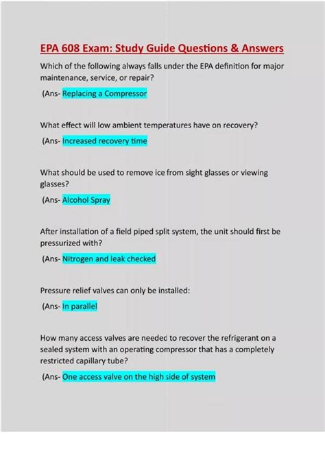 EPA 608 /EPA 608 Exam: Study Guide:Questions & Answers: Guaranteed A+ ...