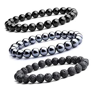Young & Forever Natural Stone Bead Bracelets Set, Hematite, Black Onyx ...