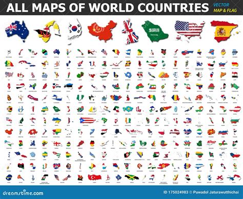 All Maps of World Countries and Flags . Collection of Outline Shape of International Country Map ...