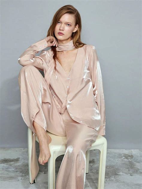 Maija 2pcs Women's V-Neck Front Button Removable Bowknot Loose Long ...