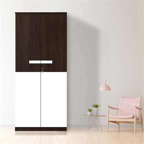 Engineering Wood 2 Door Wardrobe in Brown Teak & White - BuildHUB