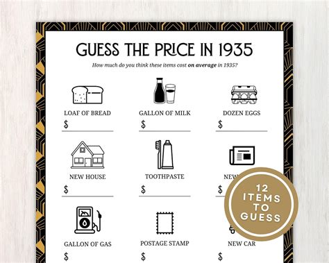 1935 Guess the Price Game, 90th Birthday Party Games, Back in 1935 ...