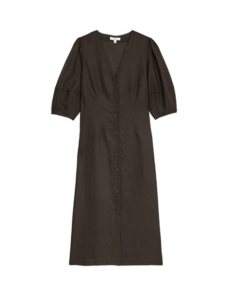 Buy Linen Rich V-Neck Midi Tea Dress at Marks & Spencer