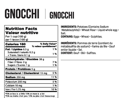 Gnocchi Pasta Nutrition Facts at Mike Friddle blog