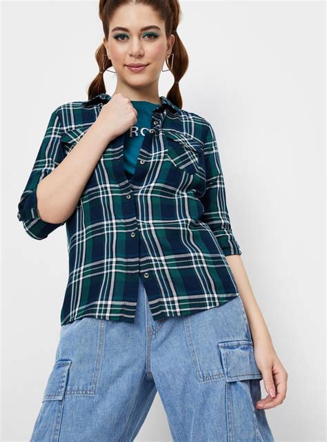 Buy Women Checked Double Pocket Shirt Online at just Rs. 799.0 ...