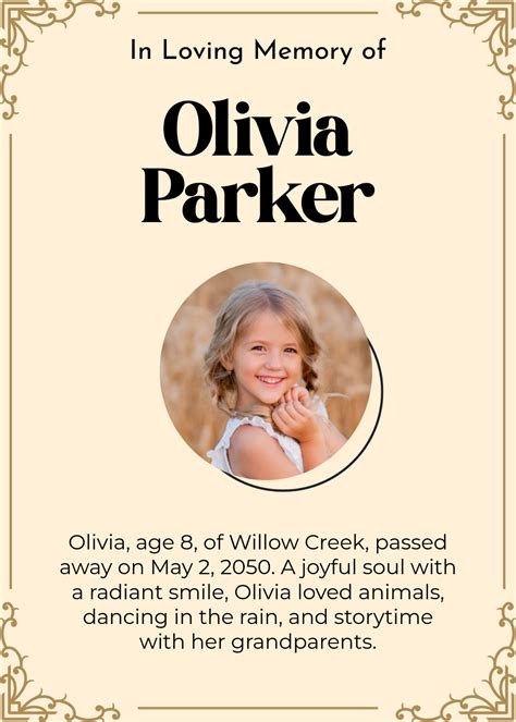 Free Modern Child Obituary Template to Edit Online