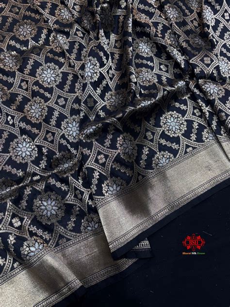 Black Handwoven Pure Banarasi Silk Dupatta - Bharat Silk House Pure ...