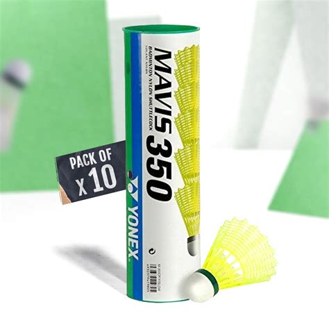 YONEX Mavis 350 (Pack Of 10) Nylon Badminton Shuttlecock (Green Cap ...