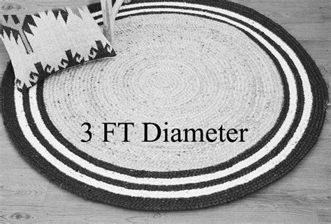 Jute Rugs Design With Beige and Balck Trips Strips - 90 CM